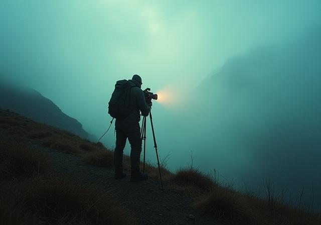 Filmfotograf i et dramatisk landskap.