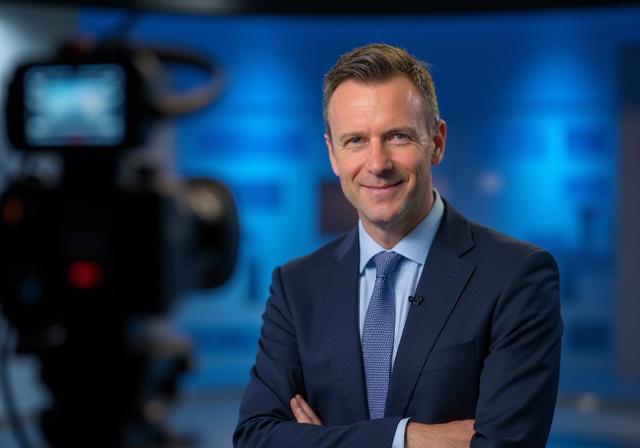 Nyhetsreporter foran kamera.